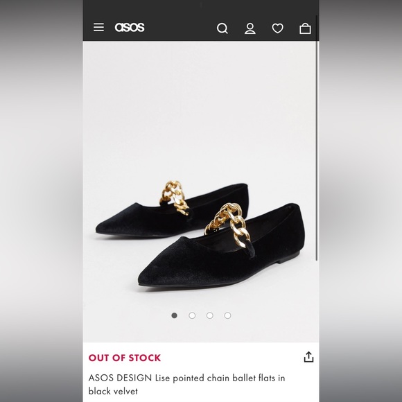 ASOS Design black velvet gold chain embellished flat size 9 - Picture 6 of 6
